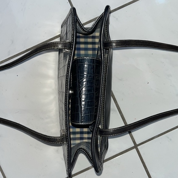 Brighton  Vintage  Croc embossed  Gen. leather   Shoulder bag  navy / black  EUC - Picture 10 of 14